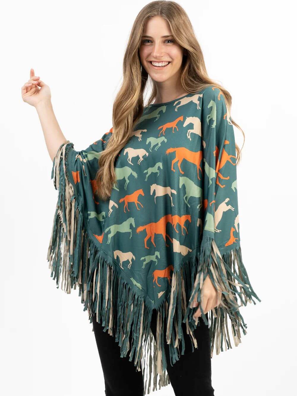Montana-West-American-Bling-Horse-Collection-Fringe-Poncho-Turquoise-PCH-1708-2