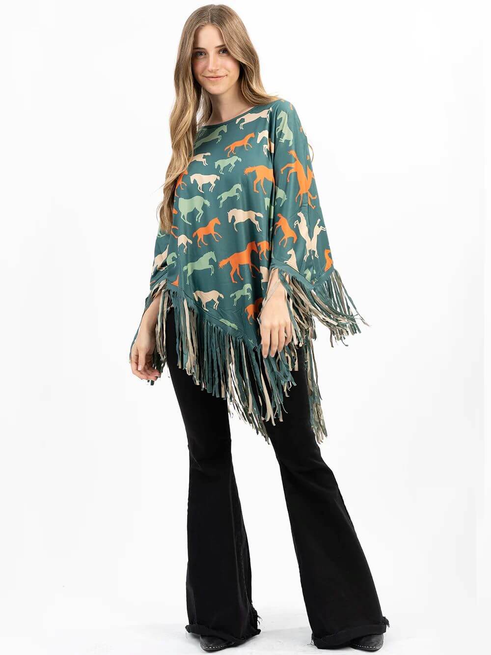 Montana-West-American-Bling-Horse-Collection-Fringe-Poncho-Turquoise-PCH-1708-3