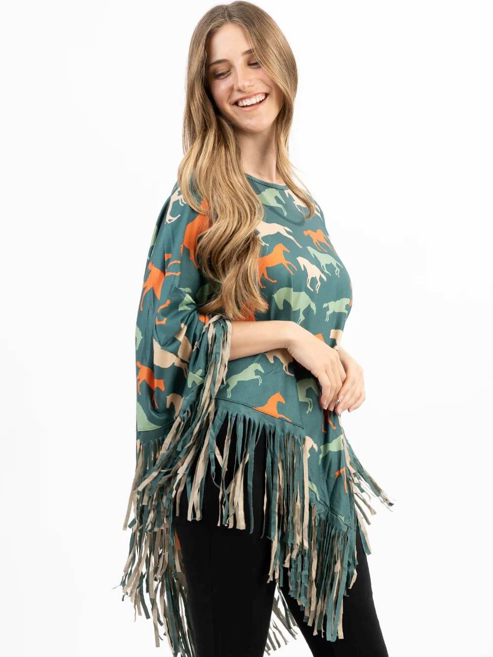 Montana-West-American-Bling-Horse-Collection-Fringe-Poncho-Turquoise-PCH-1708