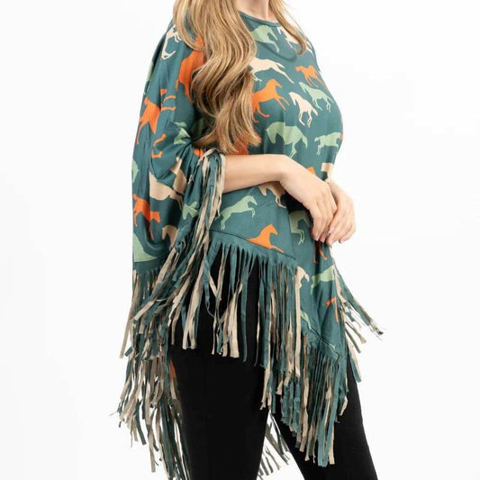 Montana-West-American-Bling-Horse-Collection-Fringe-Poncho-Turquoise-PCH-1708