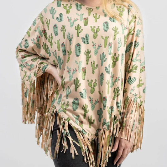 Montana-West-American-Bling-Aztec-Cactus-Pattern-Fringe-Poncho-Tan-PCH-1709TAN-1