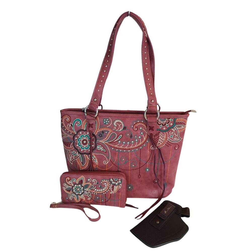 American Bling Concealed Carry Purse With Matching Wallet Set Western Bag Red-AB-G6219_RD-3