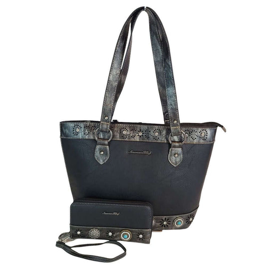 American Bling Concealed Carry Purse With Matching Wallet Set Western Bag Black-AB-G7110 BK