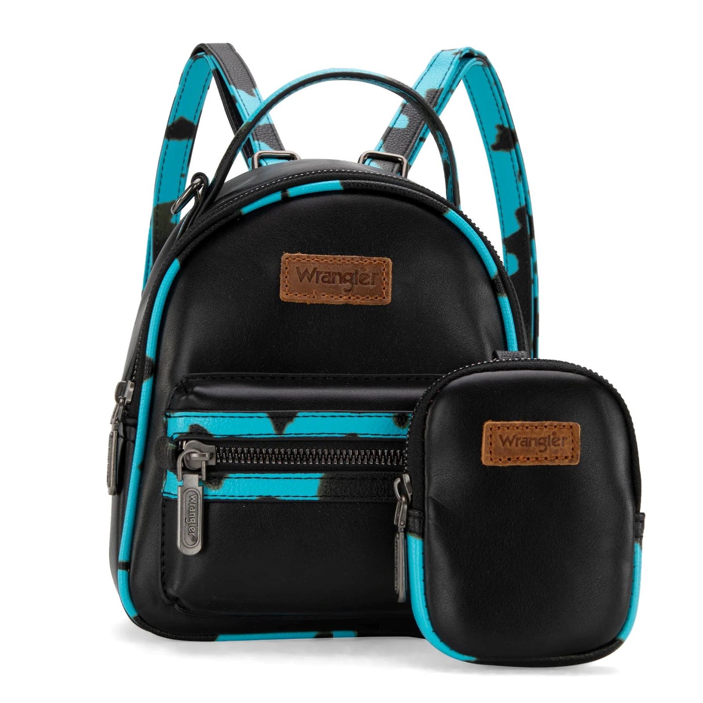 Wrangler Western Cowgirl Cow Print Mini Backpack With Coin Pouch Turquoise