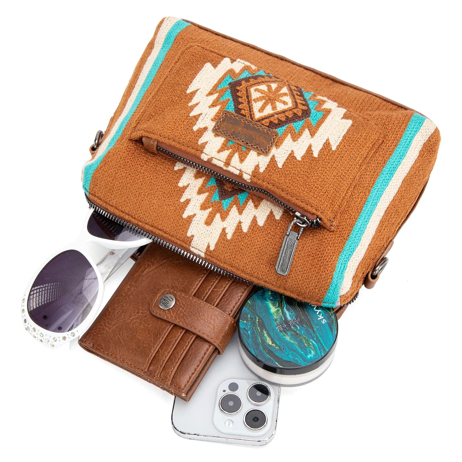 Wrangler Southwestern Knitted Crossbody Bag Brown WG174-1832BR-2