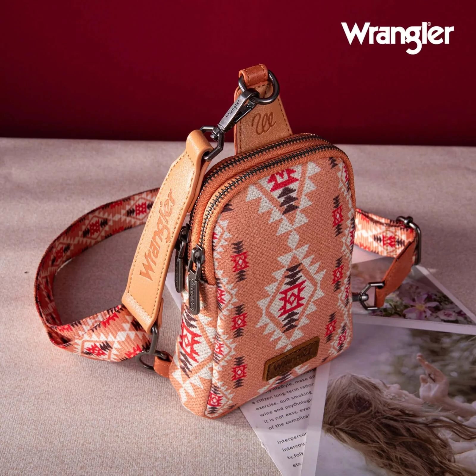 Wrangler-aztec-crossbody-sling-bag-top-view-orange