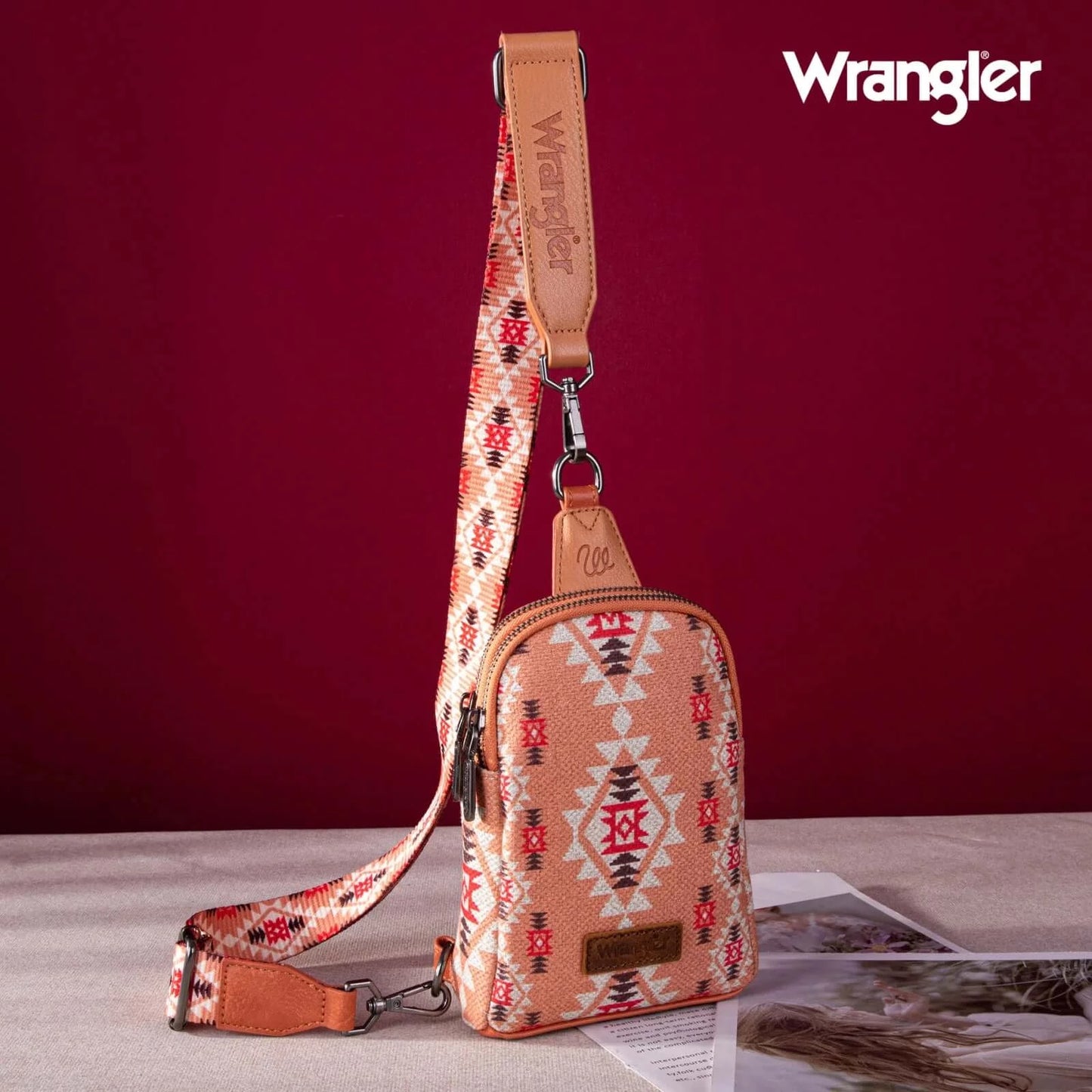 Wrangler-aztec-crossbody-sling-bag-front-view-orange