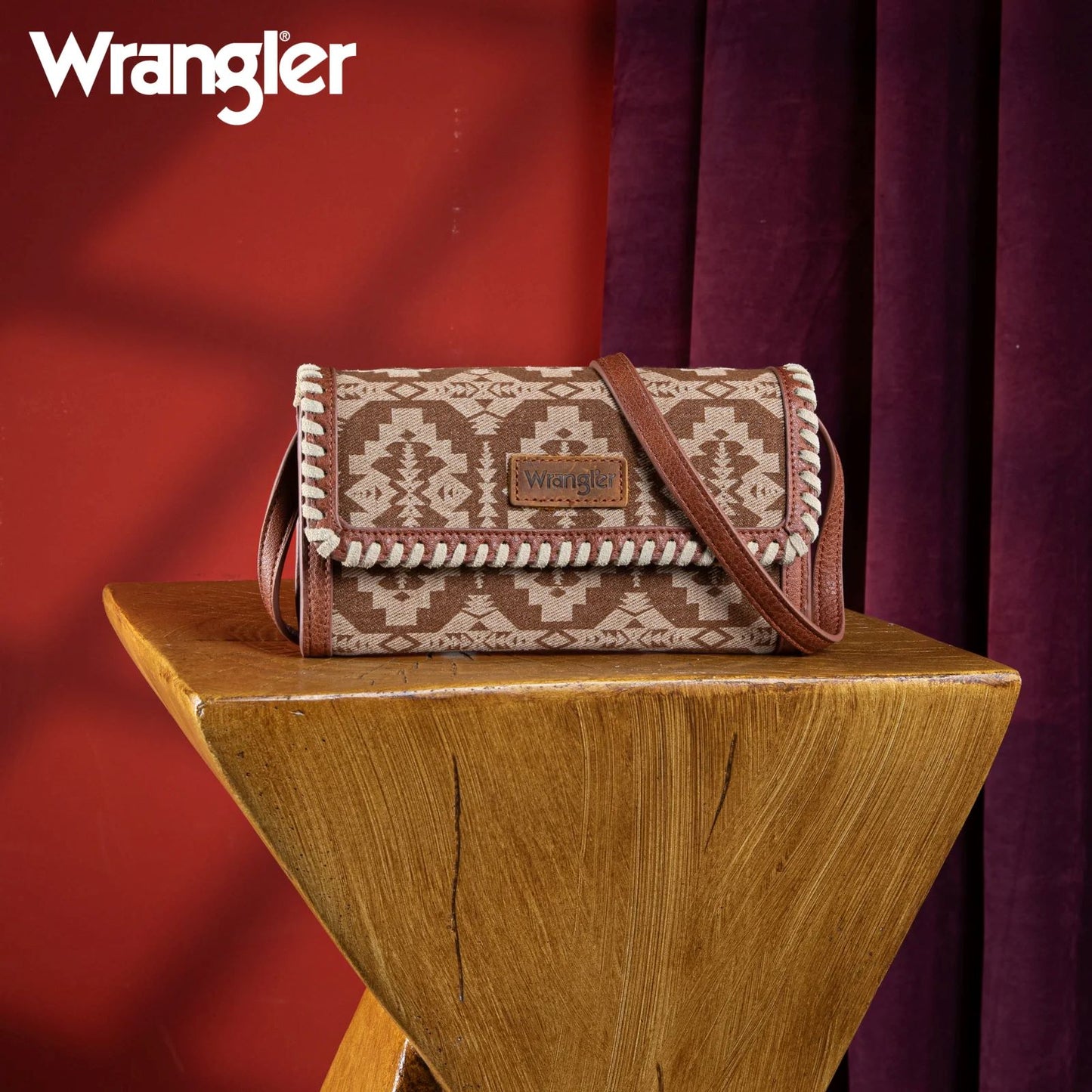 Wrangler Ladies Southwestern Aztec Print Wallet Shoulder Bag Brown WG2212-W012BR