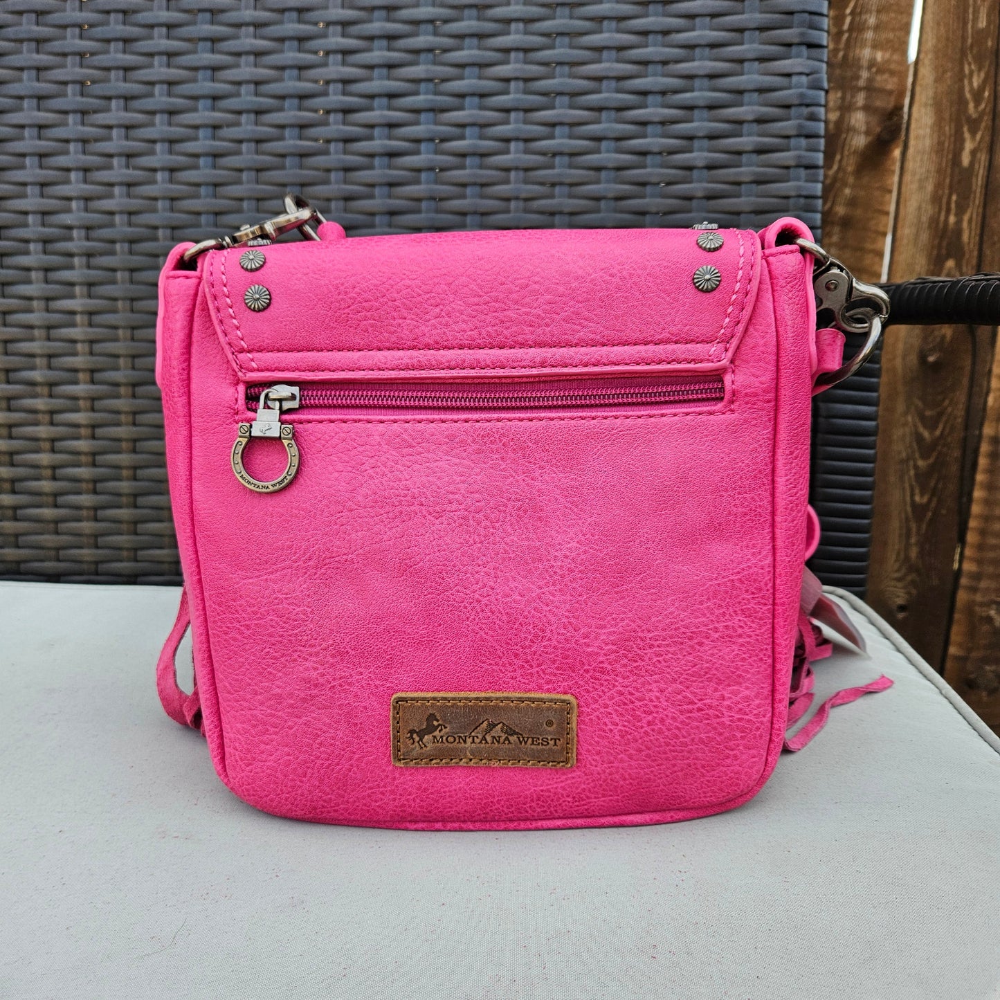 Montana West Fringe Mariposa Concho Crossbody Hot Pink