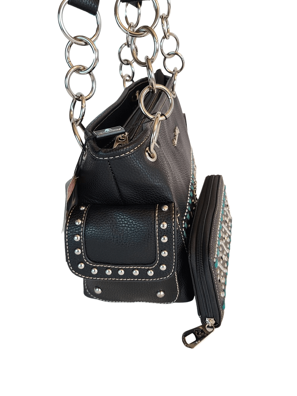 American Bling Aztec Bling Bling Purse Matching Wallet Set Western Country Bag Black-AB-6214_BK-2