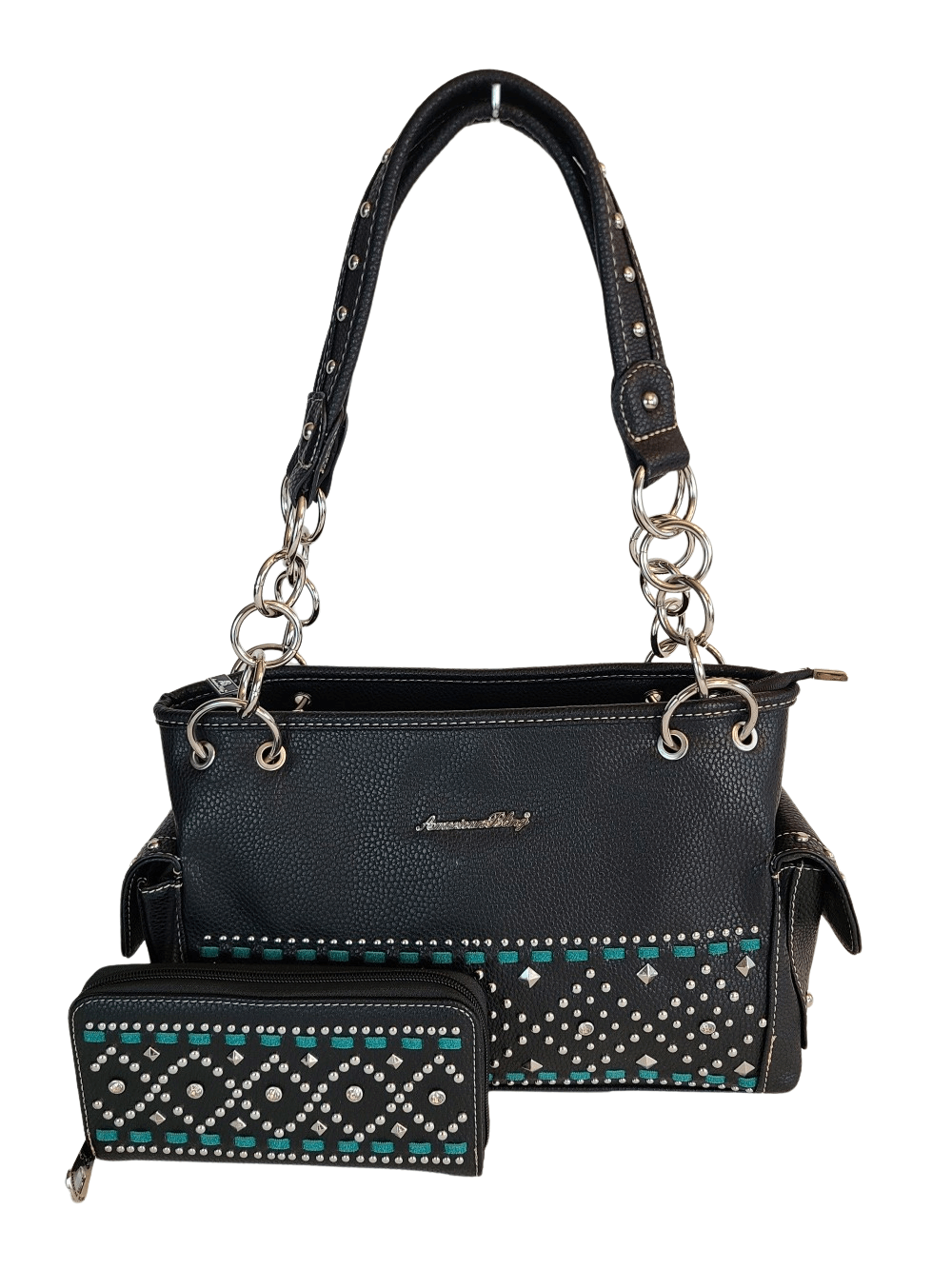 American Bling Aztec Bling Bling Purse Matching Wallet Set Western Country Bag Black-AB-6214_BK