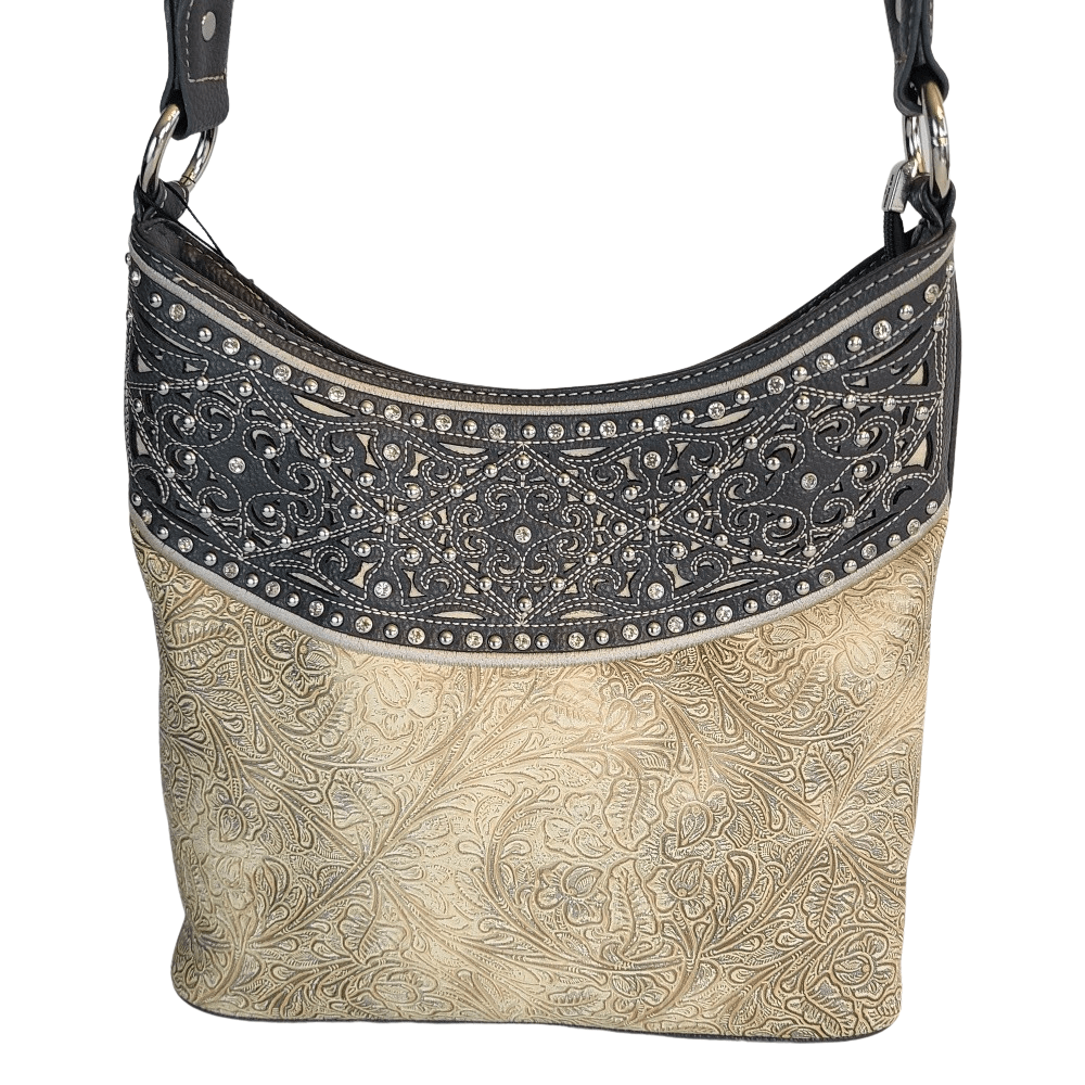 American Bling Floral Purse Matching Wallet Set Western Country Hobo Bag Gray-AB-G6215GY-2