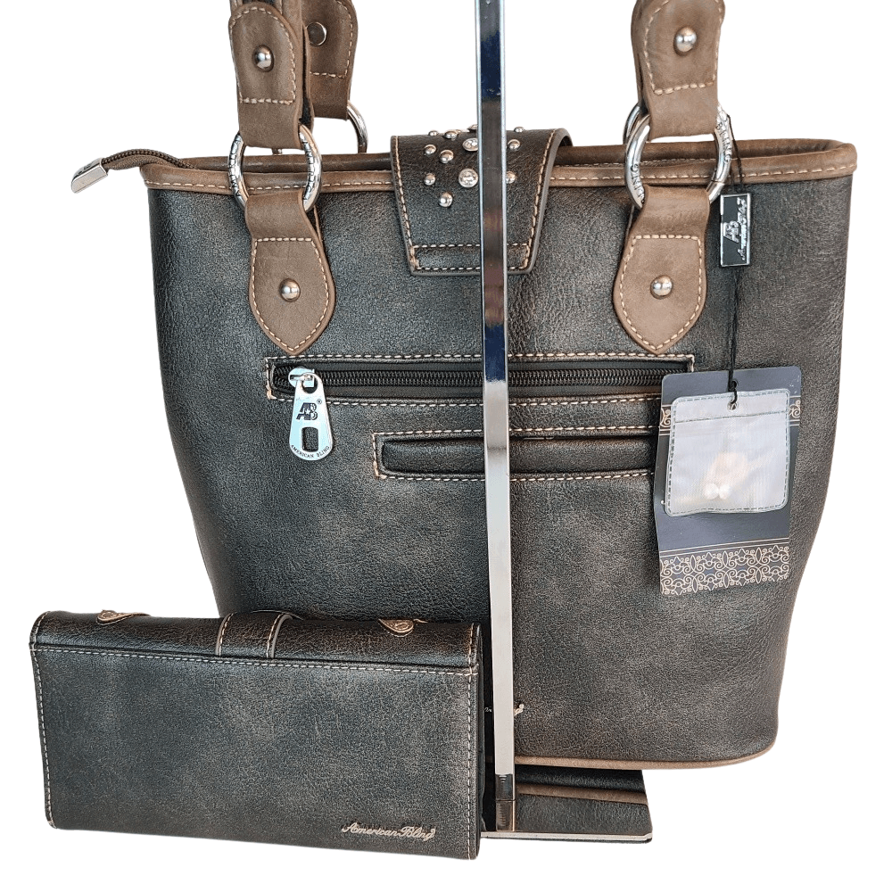 American Bling Belt Buckle Purse Matching Wallet Set Western Country Bag Bronze-AB-G6217BZ-4