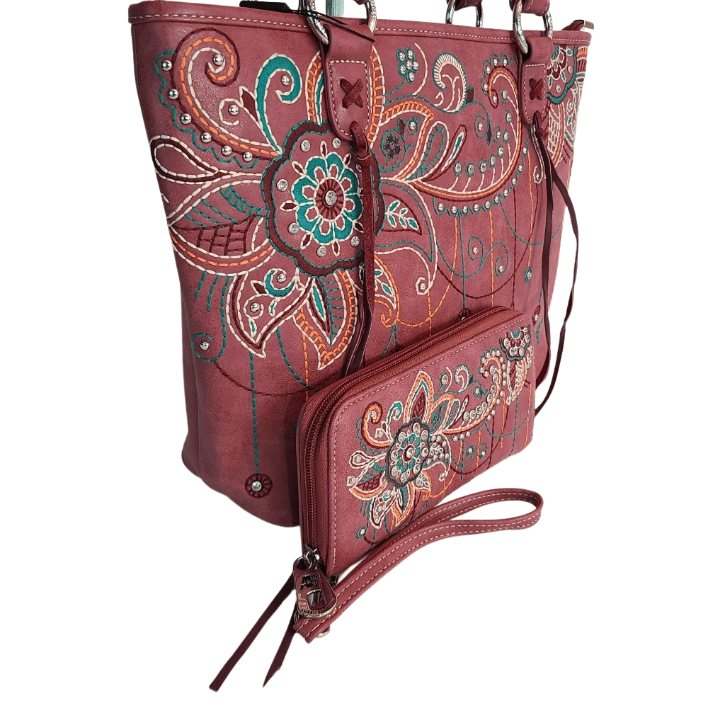 American Bling Concealed Carry Purse With Matching Wallet Set Western Bag Red-AB-G6219_RD--1