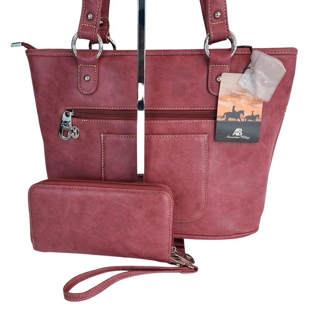 American Bling Concealed Carry Purse With Matching Wallet Set Western Bag Red-AB-G6219_RD--2