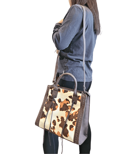Wrangler Hair-on Hide Concealed Carry Tote Bags Western Crossbody Bag Brown and Coffee