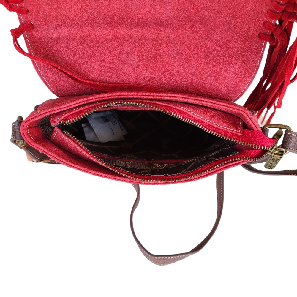 Wrangler Fringe Leather Purse Hair-on Hide Western Crossbody Bag Red