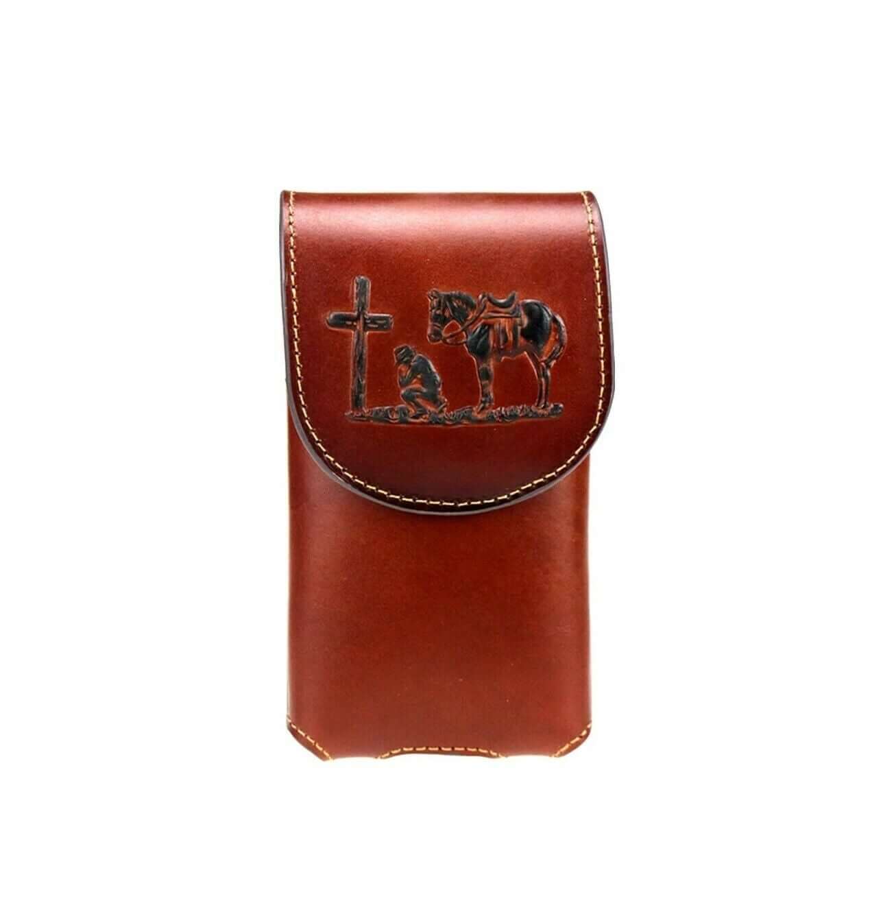 Montana West Cowboy Praying Cross Belt Loop Holster Leather Phone Case-RLP-011 BR
