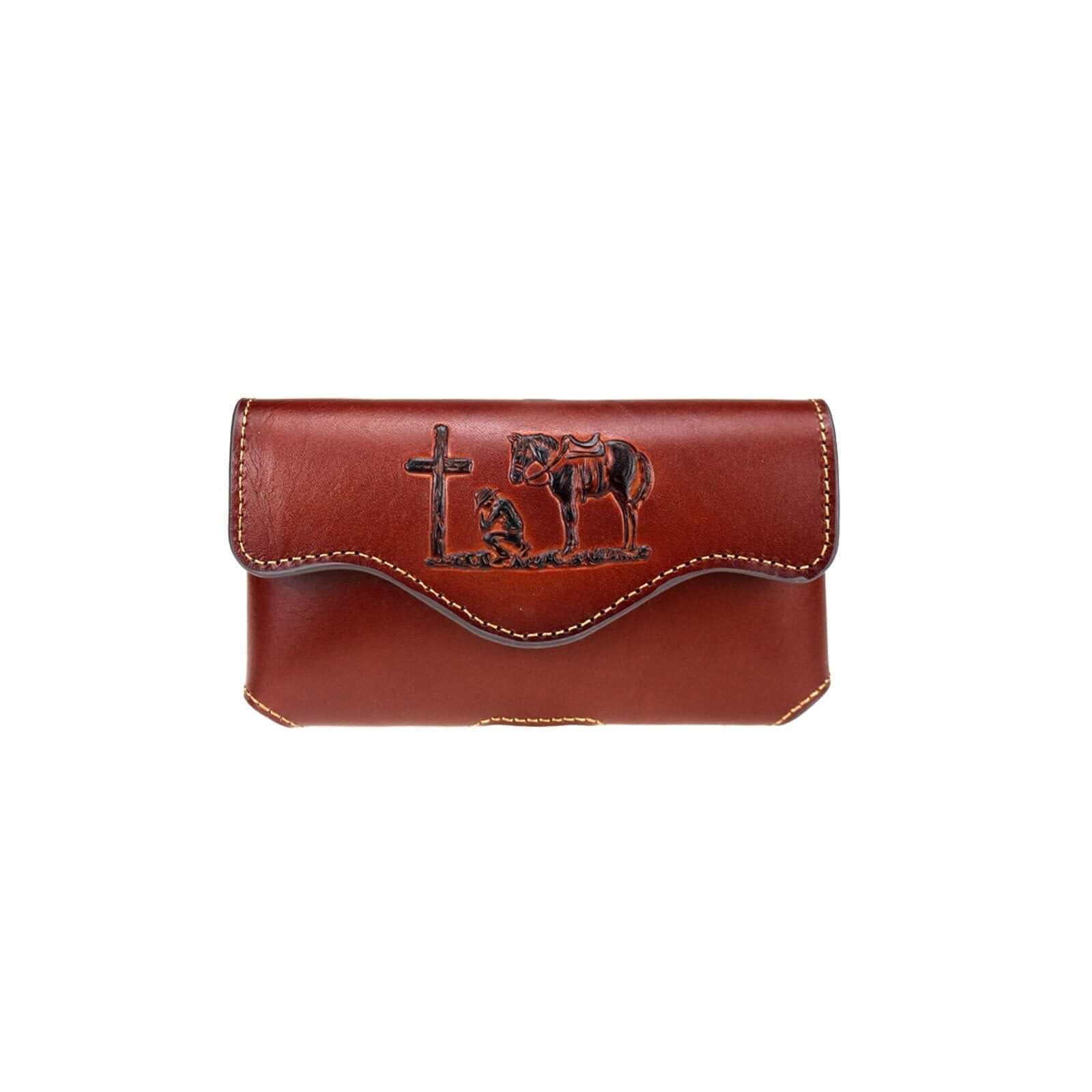 Montana West Cowboy Praying Cross Belt Loop Holster Leather Phone Case-RLP-012 BR