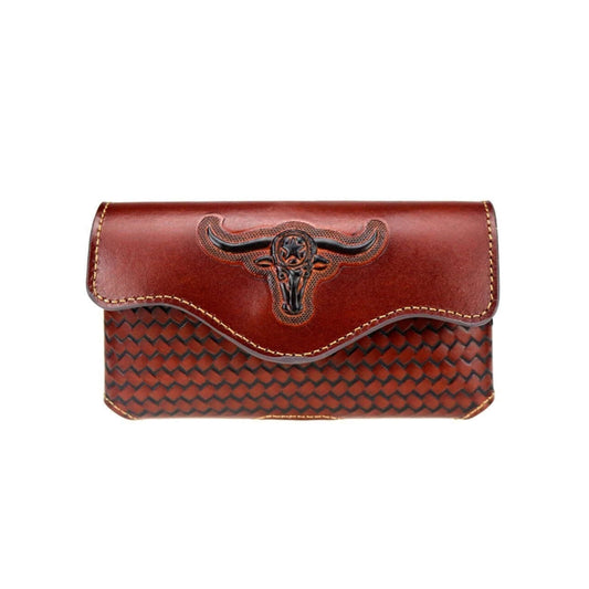 Montana West Texas Long Horn Belt Loop Holster Leather Phone Case-RLP-006 BR