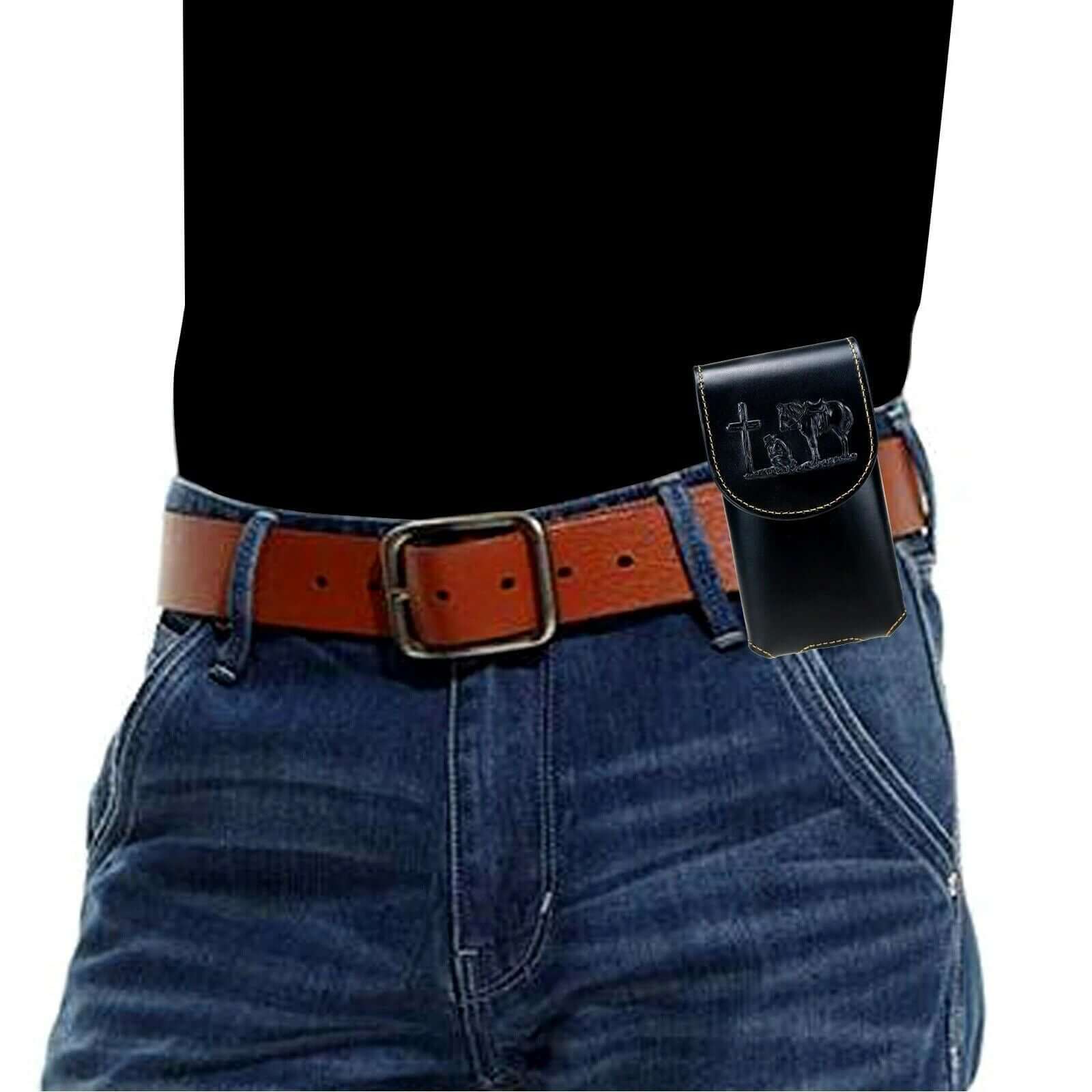 Montana West Cowboy Praying Cross Belt Loop Holster Leather Phone Case-RLP-011 BK-5