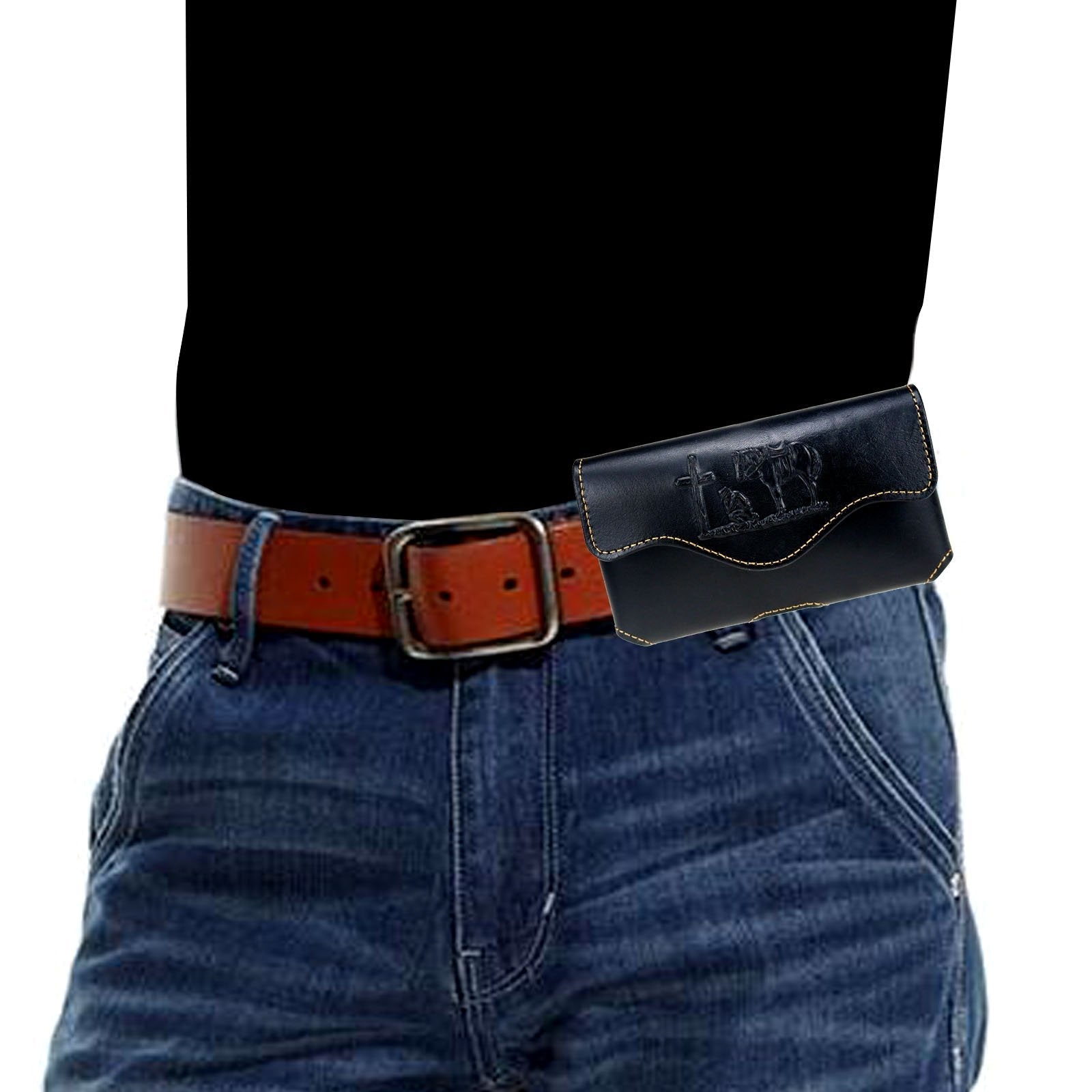 Montana West Cowboy Praying Cross Belt Loop Holster Leather Phone Case--RLP-012 BK-3