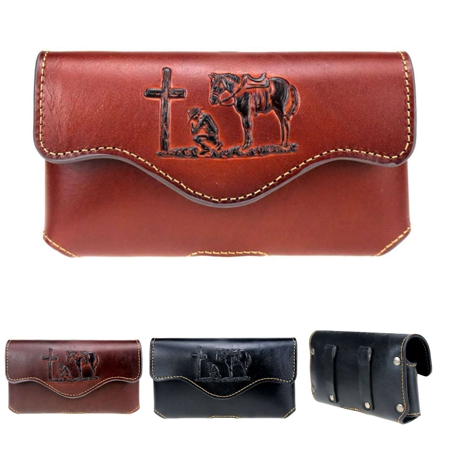 Montana West Cowboy Praying Cross Belt Loop Holster Leather Phone Case-RLP-012