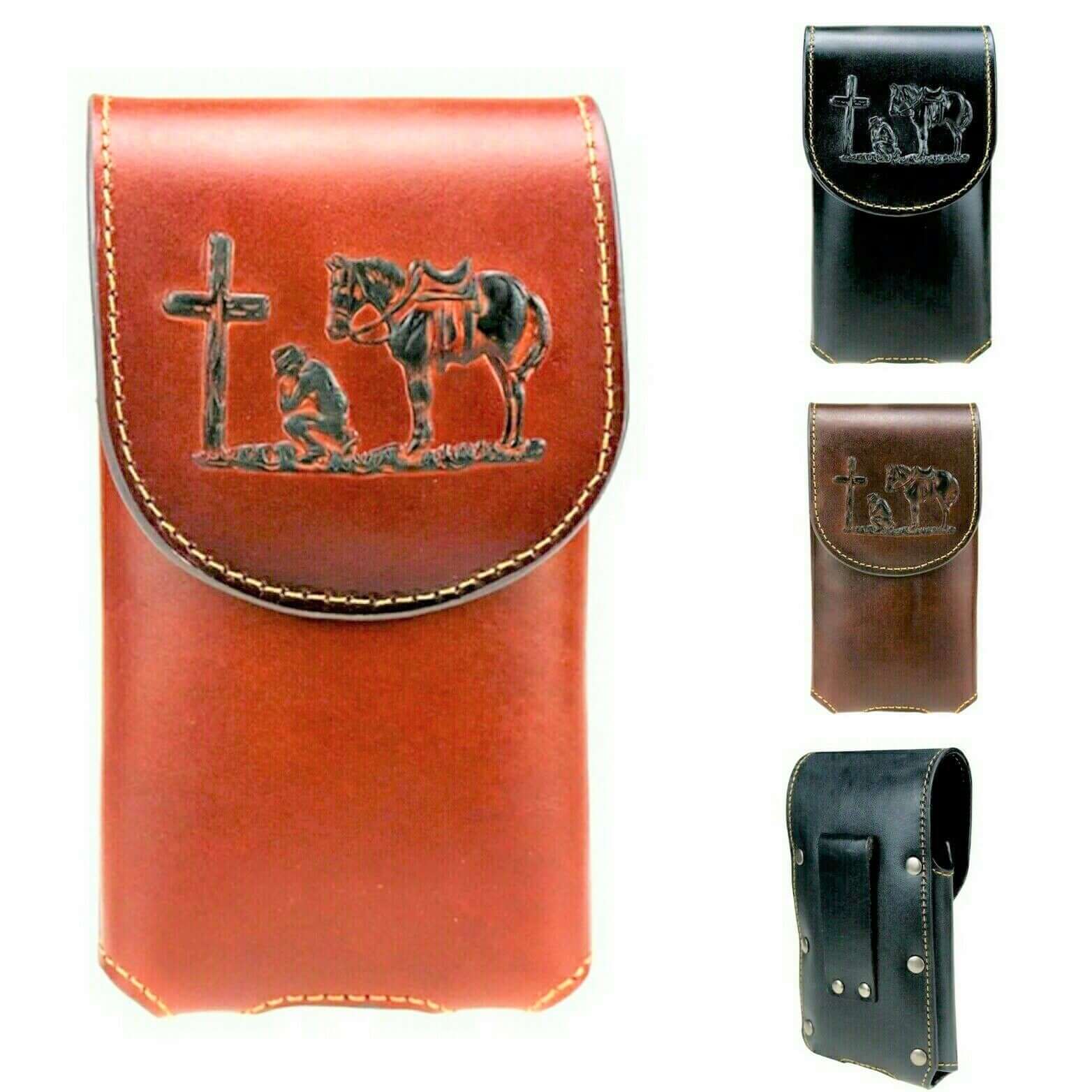 Montana West Cowboy Praying Cross Belt Loop Holster Leather Phone Case-RLP-011