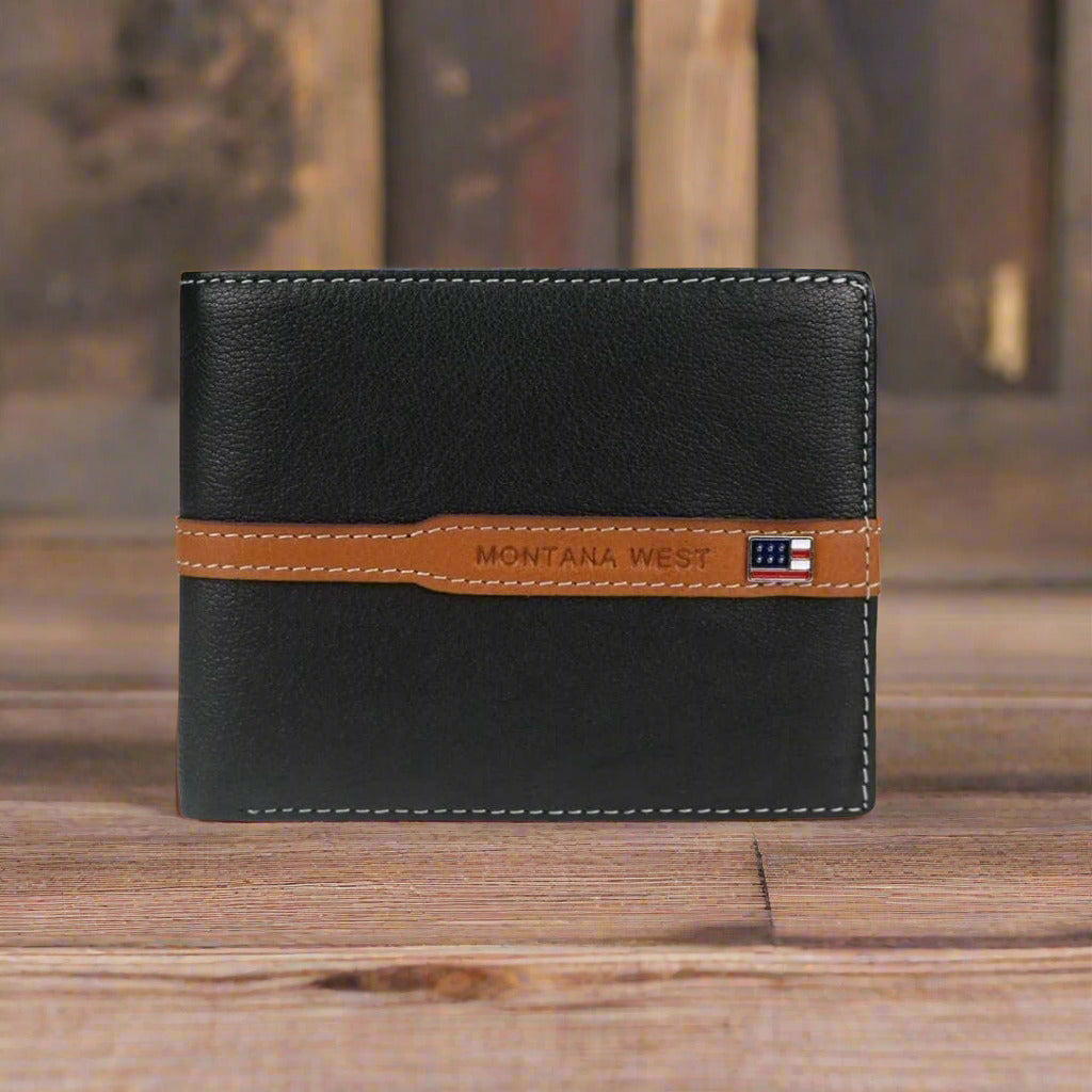 Montana West US Flag Logo Men's Bi-fold Wallets-MWS-028 BK-BR