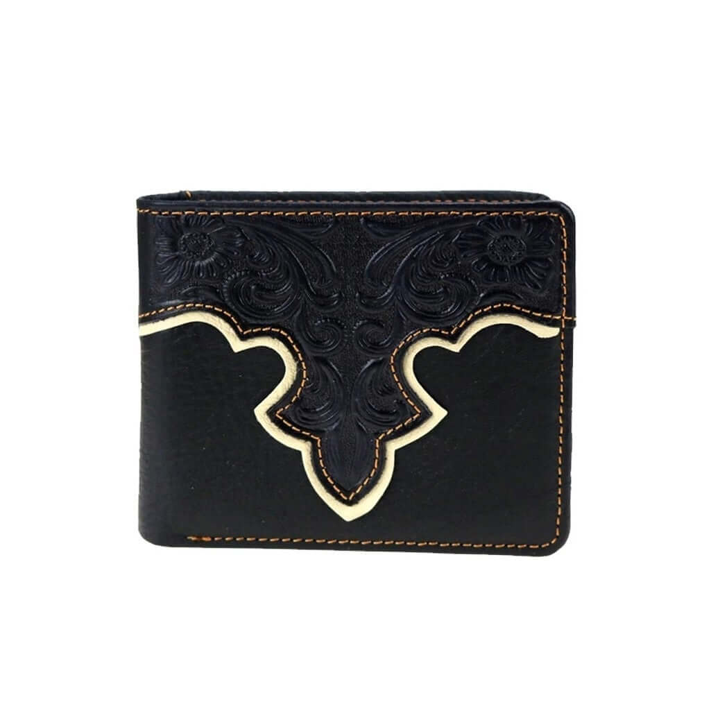 Montana West Floral Tooling Genuine Leather Men's Bi-fold Wallet-MWS-W017 BK