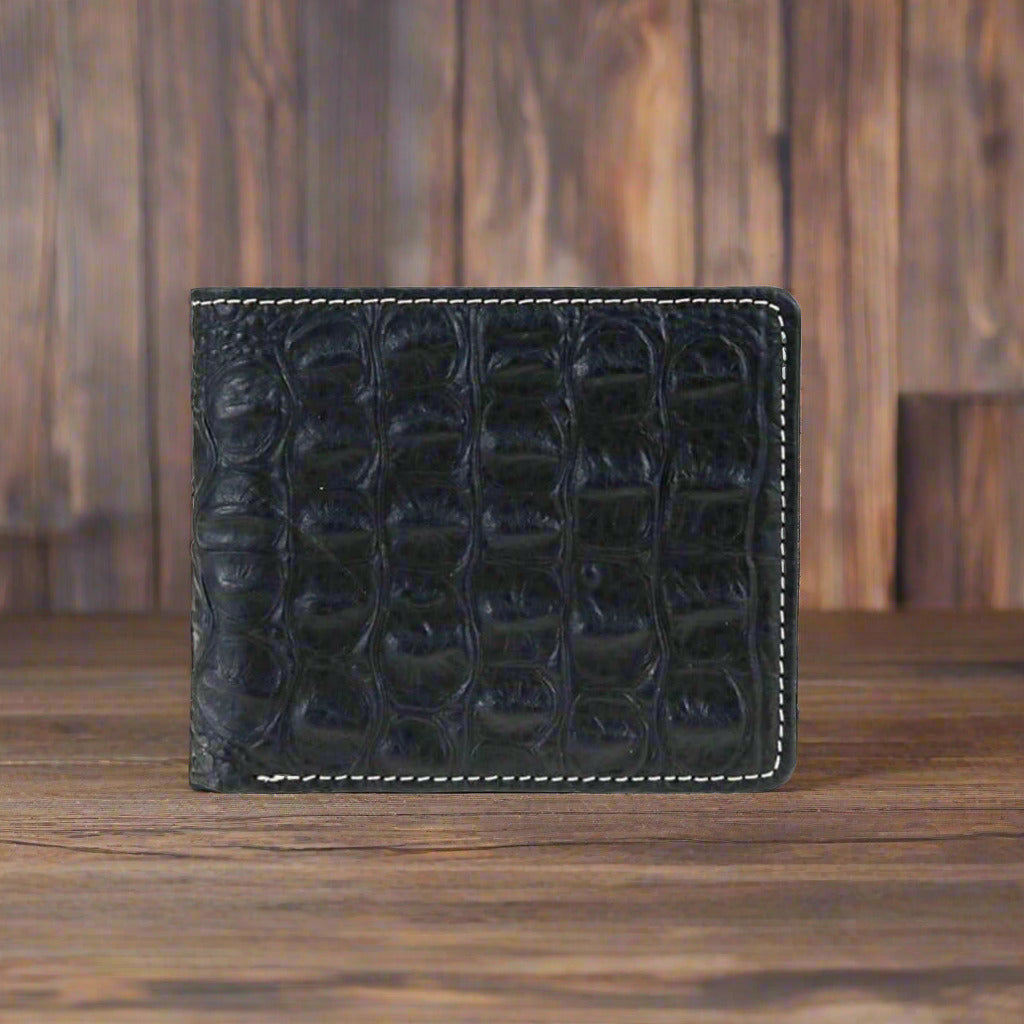Montana West Croc Imprint Genuine Leather Men's Bi-fold Western Wallet-MWS-W019 BK