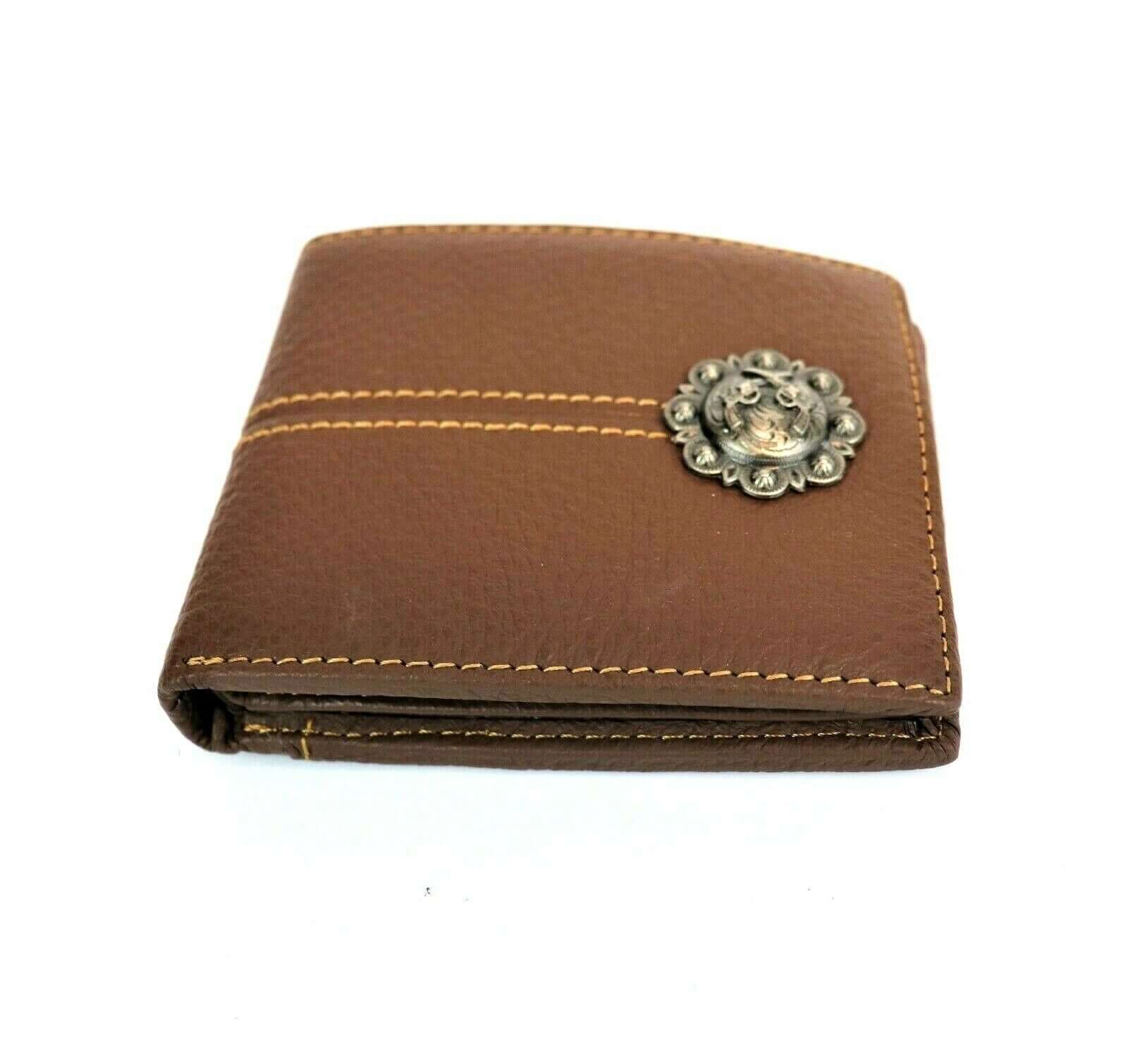Montana West Cross Pistol Concho Genuine Leather Men's Wallet-MWS-W011 BR