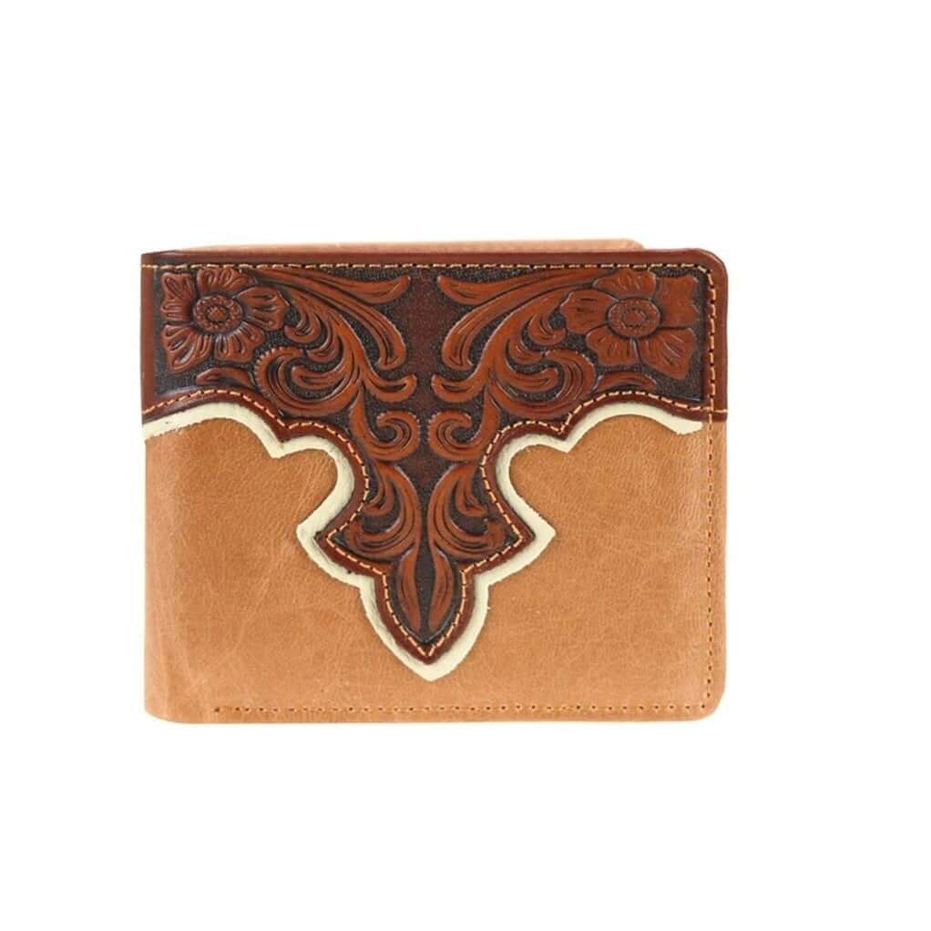 Montana West Floral Tooling Genuine Leather Men's Bi-fold Wallet-MWS-W017 BR