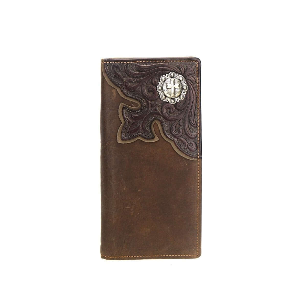 Montana West Genuine Leather Men's Wallet Cross Concho Spiritual Long Wallet-MWL-W026 CF