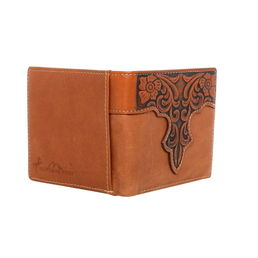 Montana West Tooled Leather Men's Wallet Western Bi-Fold Walle-RFID-W017 BR-1