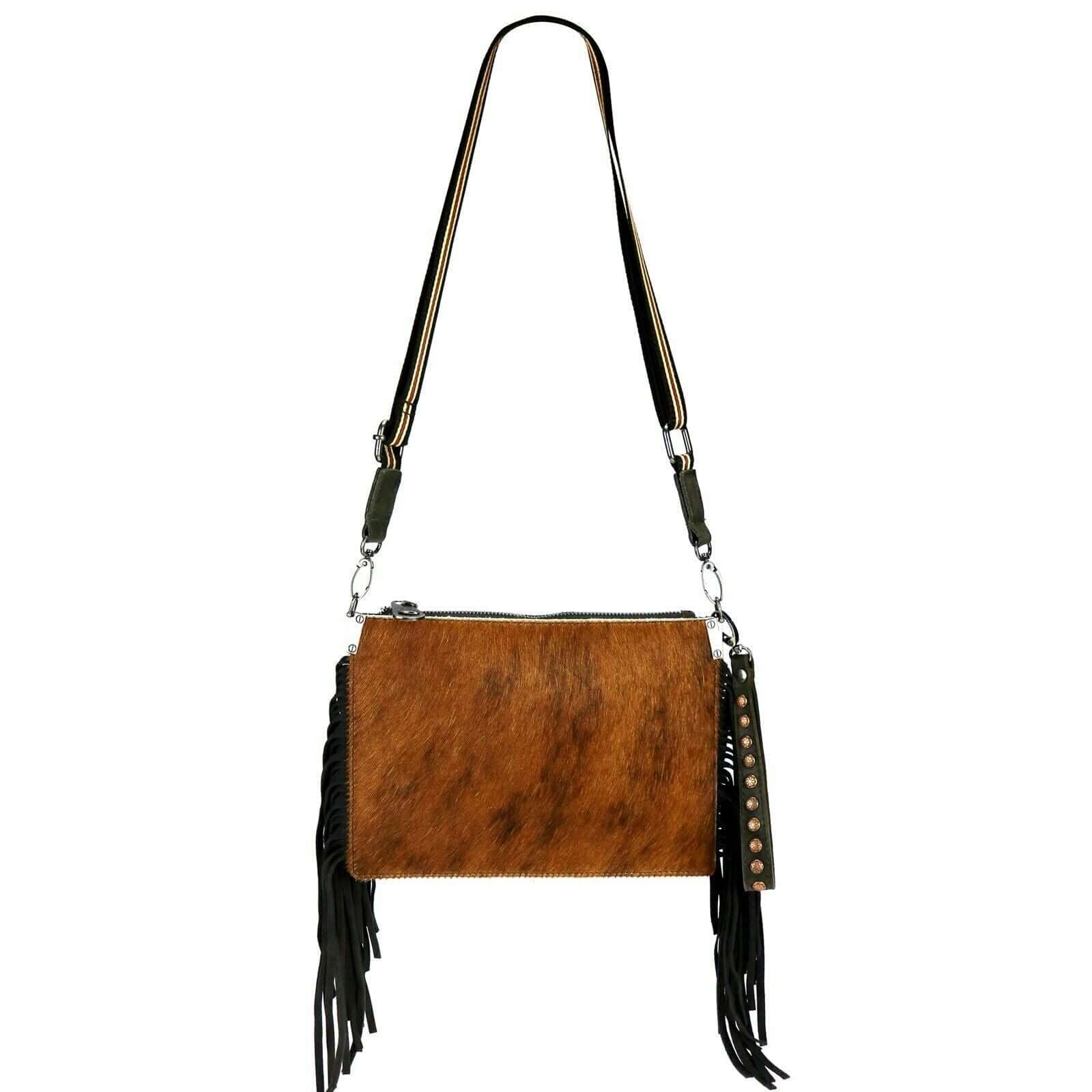 Montana West Hair On Hide Genuine Leather Fringe Purse-RLC-L126 BR-1