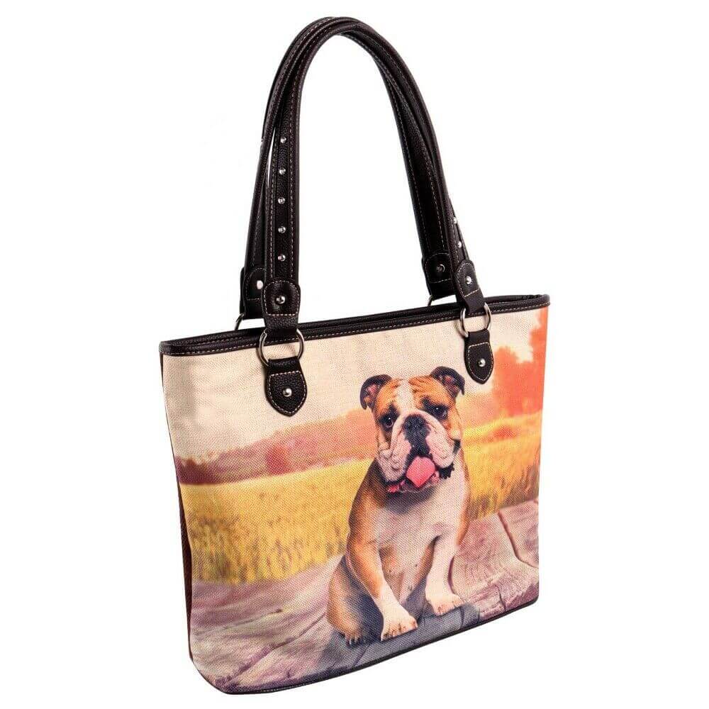 Montana West Bulldog print canvas tote- Coffee- MW968-8112 CF-1