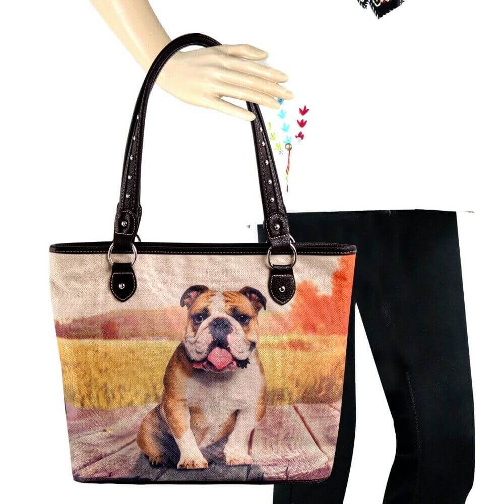 Montana West Bulldog print canvas tote- Coffee- MW968-8112 CF-2