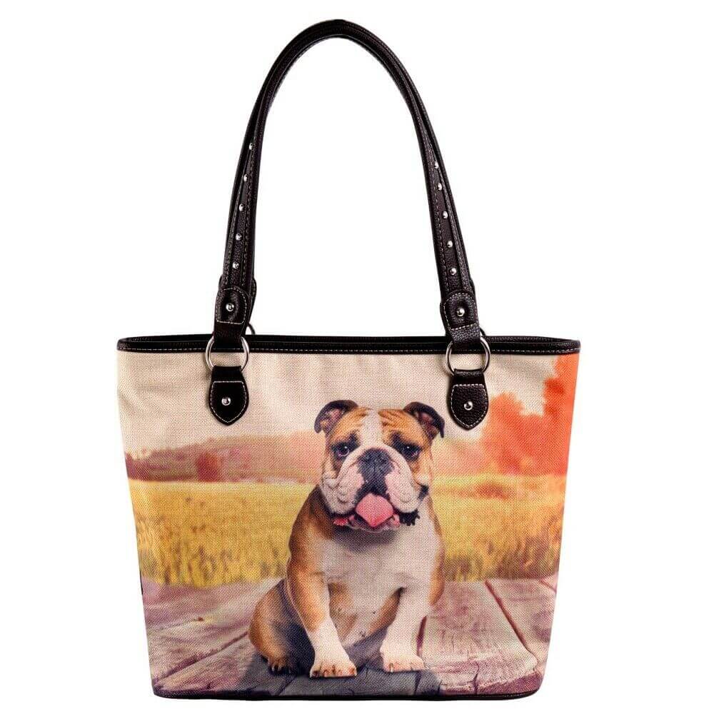 Montana West Bulldog print canvas tote- Coffee- MW968-8112 CF