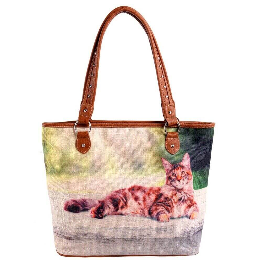 Montana West Cat Printed Western Canvas Tote Bag Brown-MW989-8112 BR