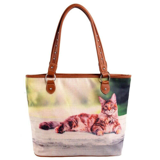 Montana West Cat Printed Western Canvas Tote Bag Brown-MW989-8112 BR