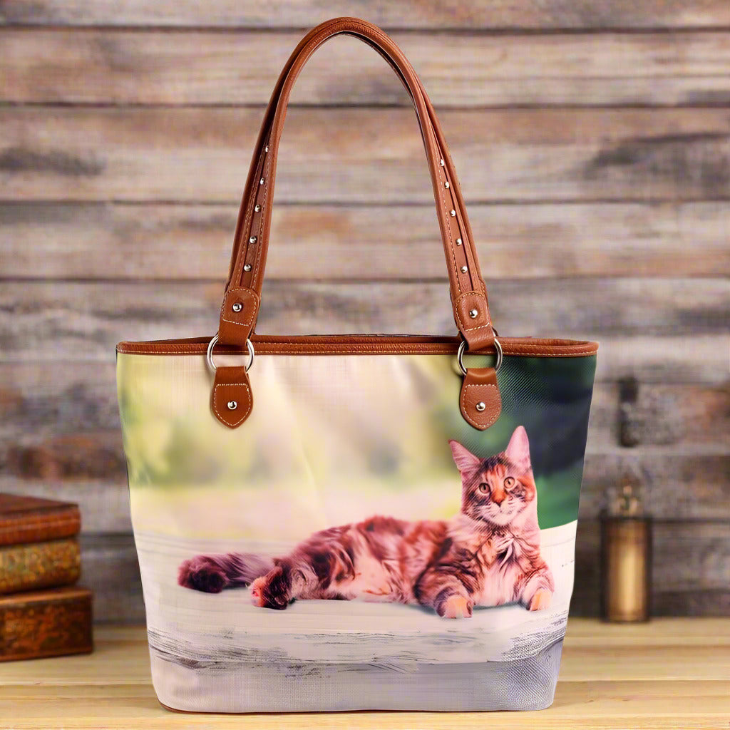 Montana West Cat Printed Western Canvas Tote Bag Brown-MW989-8112 BR