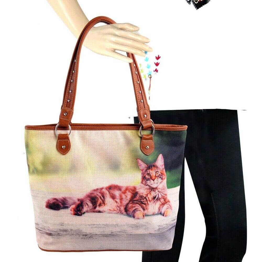 Montana West Cat Printed Western Canvas Tote Bag Brown-MW989-8112 BR-2