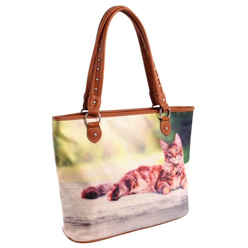 Montana West Cat Printed Western Canvas Tote Bag Brown-MW989-8112 BR-1