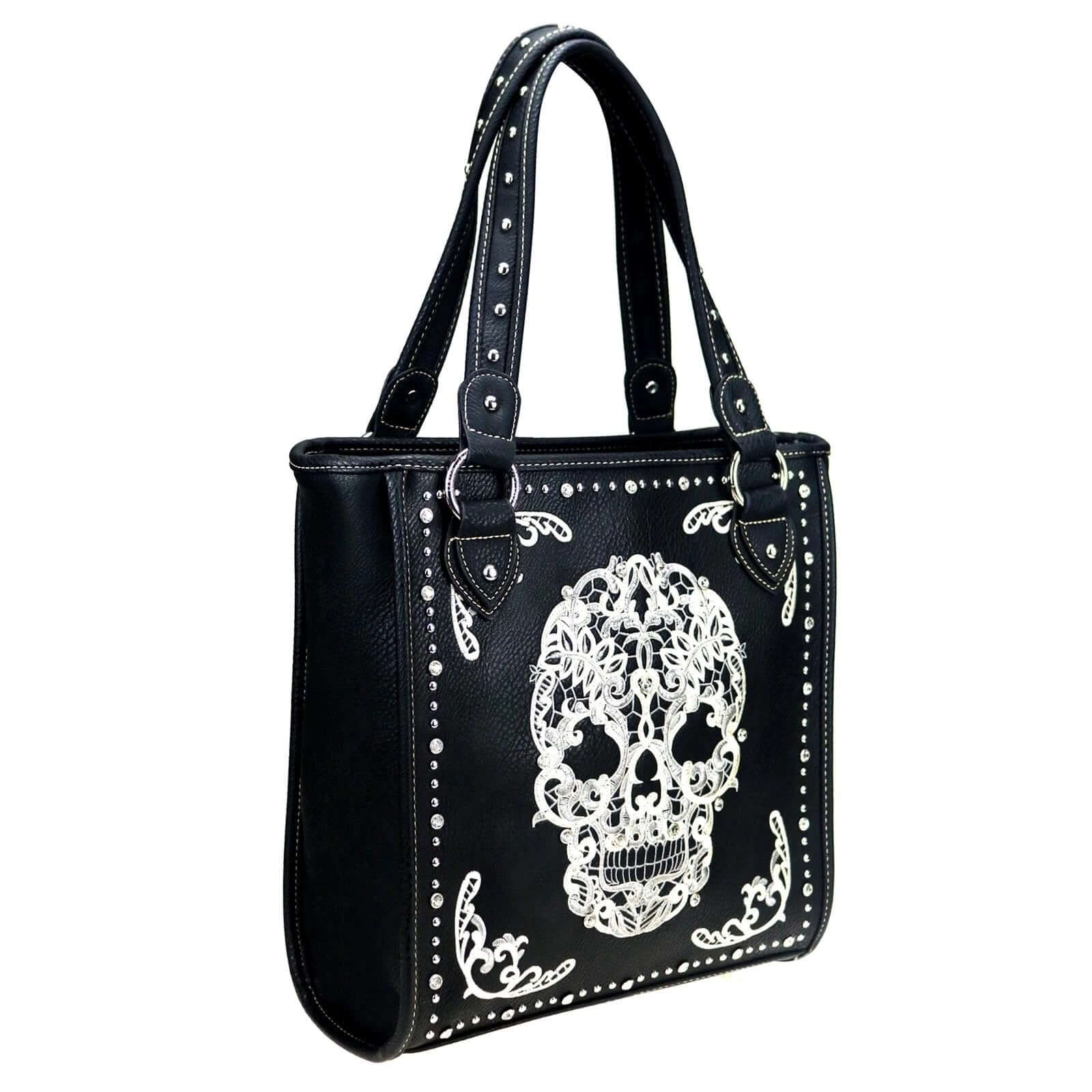 Montana West Sugar Skull Concealed Carry Purse Halloween Tote Bag-MW494G-8113 BK-WT-2