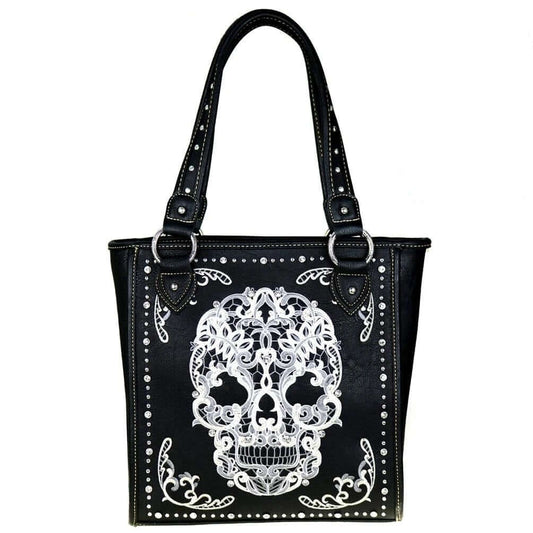 Montana West Sugar Skull Concealed Carry Purse Halloween Tote Bag-MW494G-8113 BK-WT