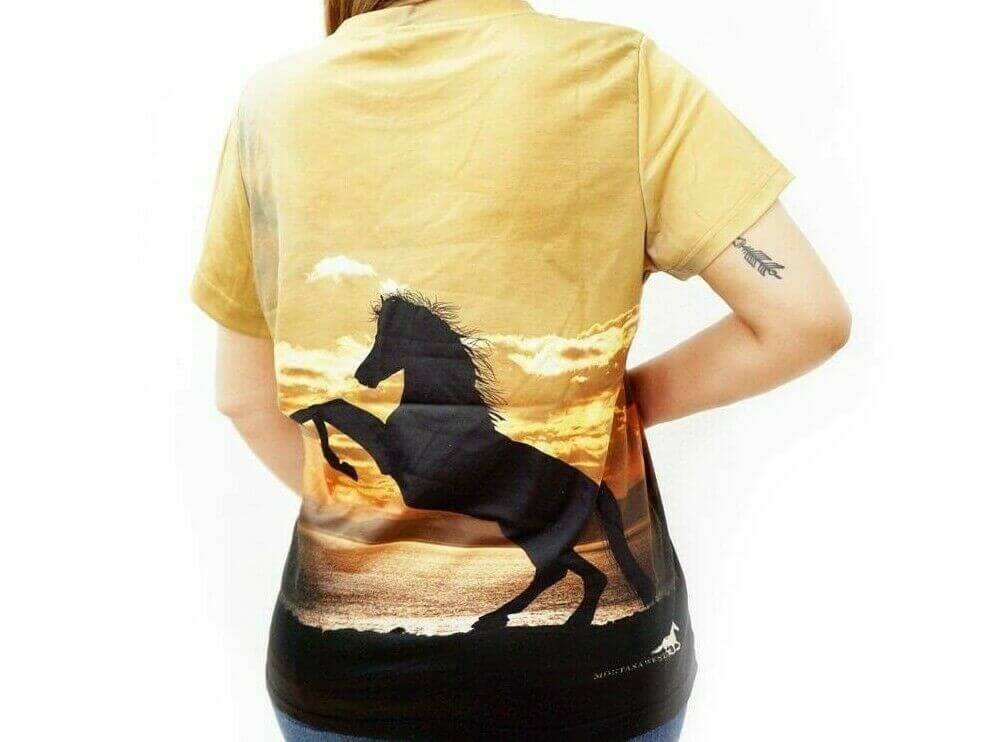 Horse Printed women's T-Shirt back close-ST-622 CF-2  up- Coffee