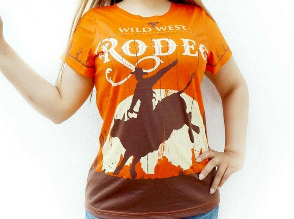 All Over Printed Western Country Wild West Rodeo T-Shirt For Women-ST-617 OR-2 