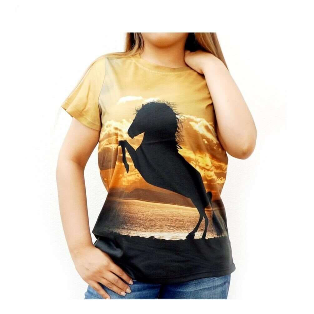 Horse Printed women's T-Shirt front- Coffee-ST-622 CF-