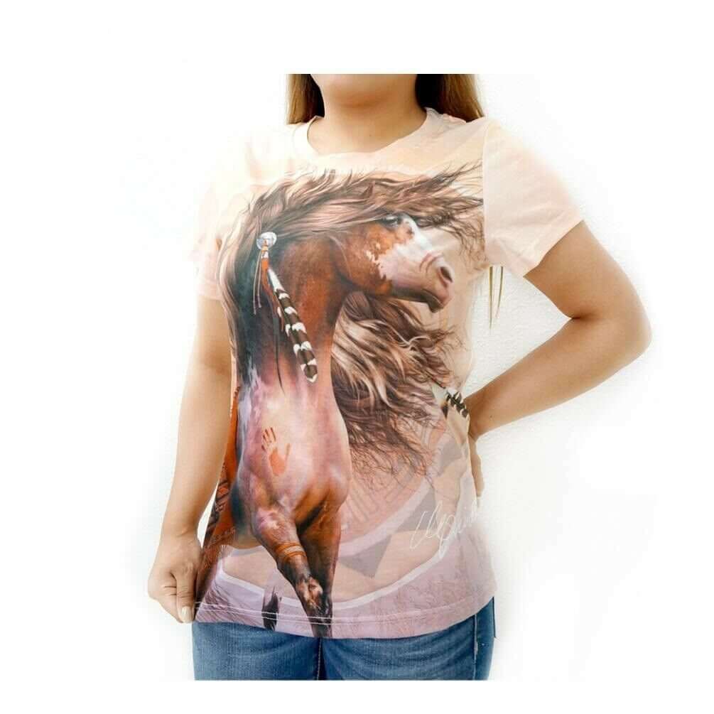 Horse Printed Women's T-Shirt front - Tan-ST-613 TAN-